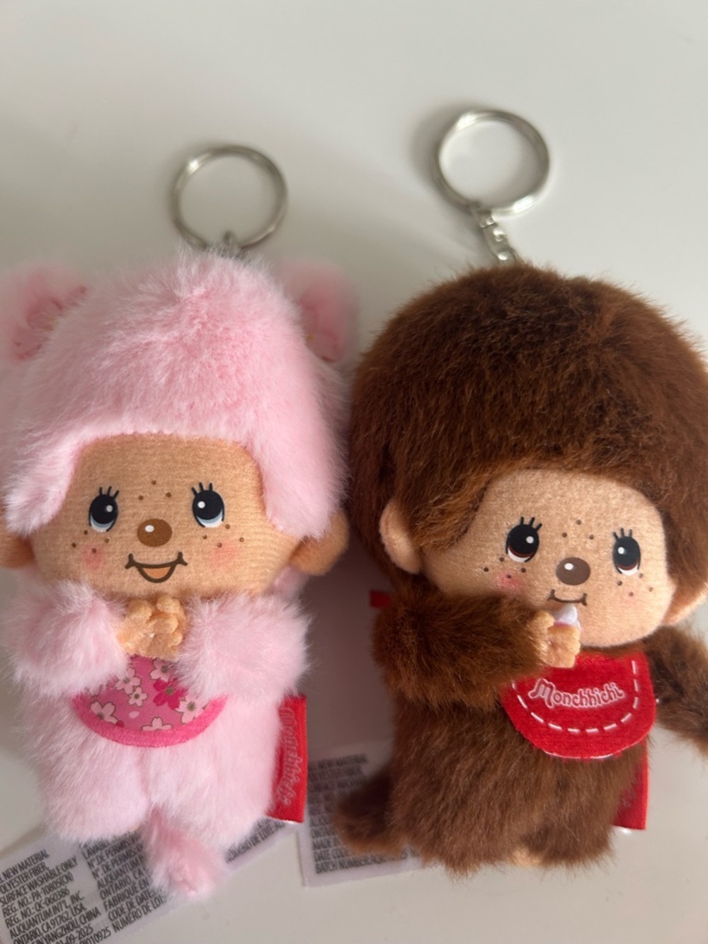 Monchhichi Keychain Pair - Pink & Brown